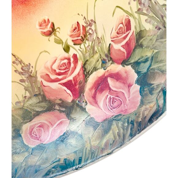 Vtg Reverse Painted Glass Lamp Shade ONLY Bell Shape 10 Inch Roses Floral - Picture 13 of 16